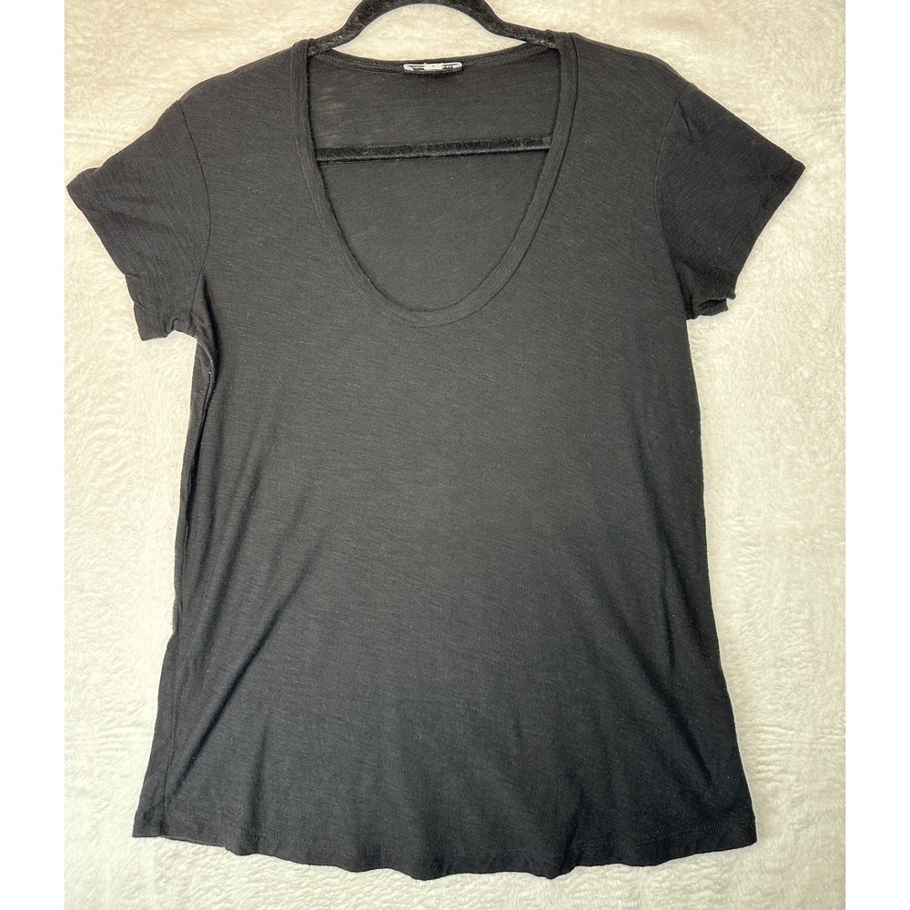 James Perse Standard Tee Womens Size 2 Black Scoop Neck Slub Short Sleeve